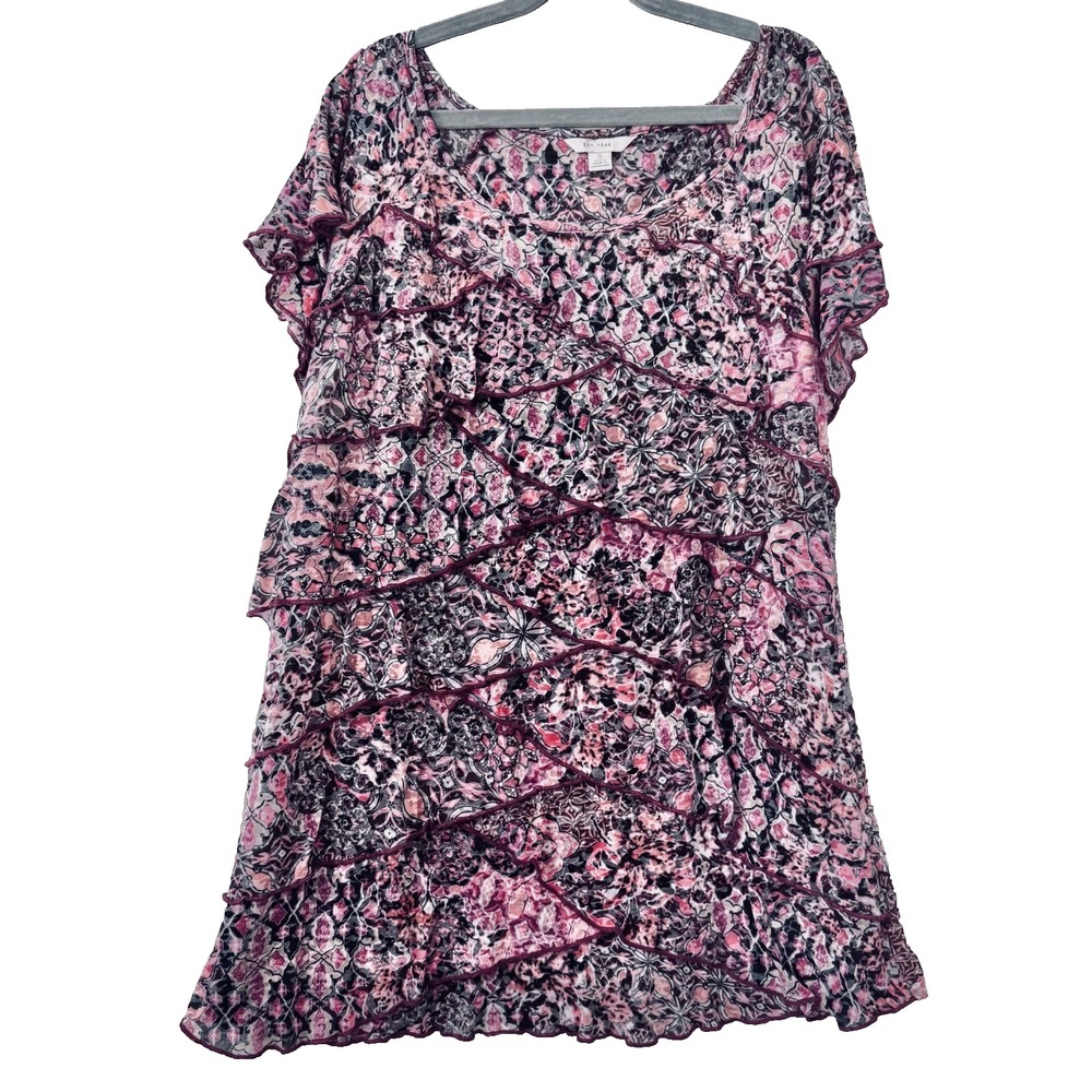 Apt. 9 Boho Romantic Ruffle Dress Small Pink Floral Artsy Tiered Eclectic Chic